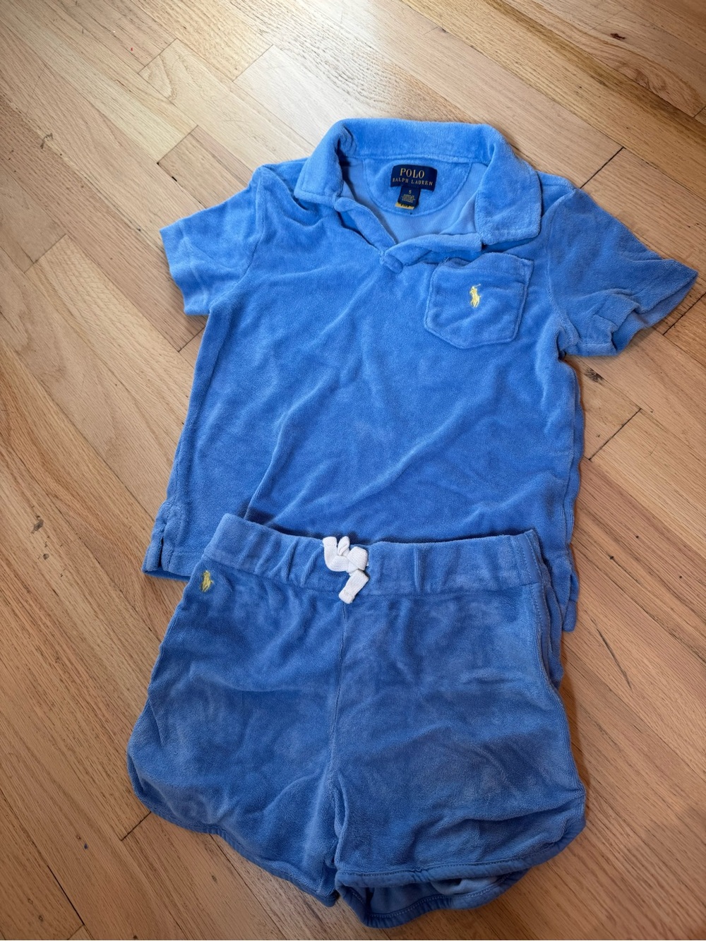 Ralph Lauren boys Blue Terry Polo and Drawstring Shorts Set